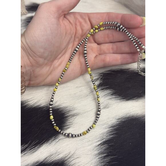 Native American Sterling Silver Palomino Turquoise Navajo Pearl Necklace 18”-20” - Picture 7 of 9